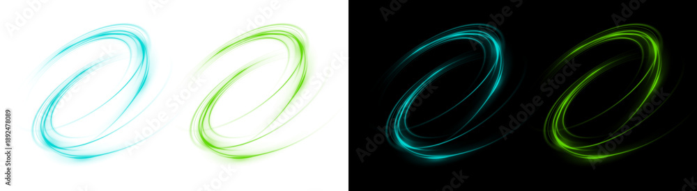 Naklejka premium PNG image of&nbsp;Vibrant cyan and lime green light trail rings illustrating dynamic motion and abstract energy flow on transparent background