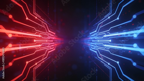 Abstract glowing circuit lines