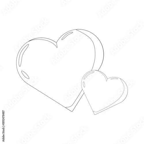 Minimal line art of two overlapping hearts with glossy highlights, perfect for romantic or decorative use on white background