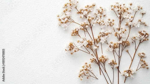 Delicate White Blossoms on Golden Branches Showcased on a Textured Paper Background in Elegant Style