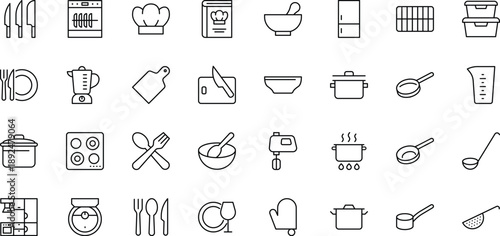 clean and modern 28 icon set of cooking icons in minimalist line style with editable strokes, perfect for food apps, recipe blogs, kitchenware packaging, and culinar