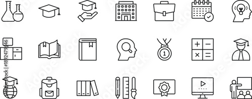 Education outline icon set. Education icon set. Editable stroke. Vector