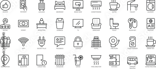 Hotel business outline icons set. Hotel icon set. editable stroke. vector