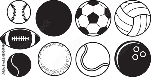 Various sports balls baseball soccer ball volleyball rugby ball bowling ball