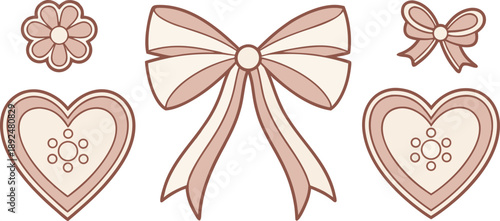 Charming Pastel Hearts, Bows, and Flower Decorative Elements Set