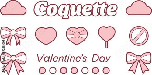 Coquette Valentine's Day Pink Hearts and Bows Elements