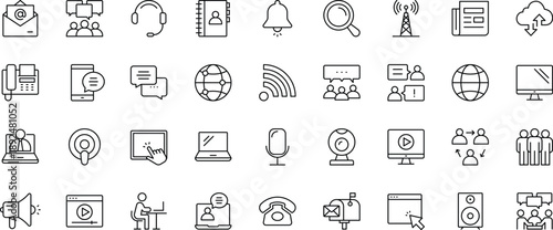 Communication line icon set. Editable stroke. Vector