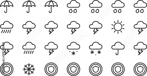 Weather forecast set clouds rain