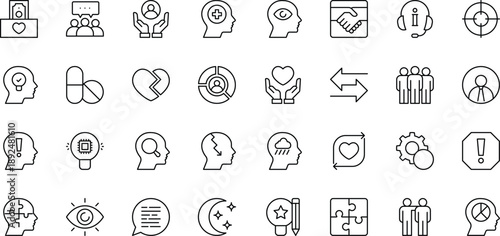 Psychology outline icon set. editable stroke. vector