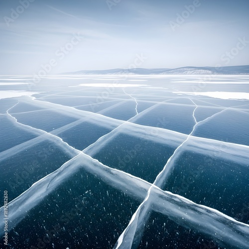 Frozen Lake Cracked Ice Pattern