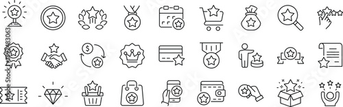 Benefit set of web icons in line style. Exclusive benefits linear icon collection. Containing reward, bonus, loyalty, star, winner, award, prize, incentive, reward and more
