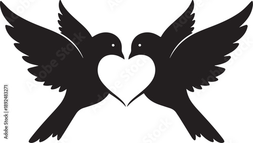 Two black birds forming a heart with wings spread