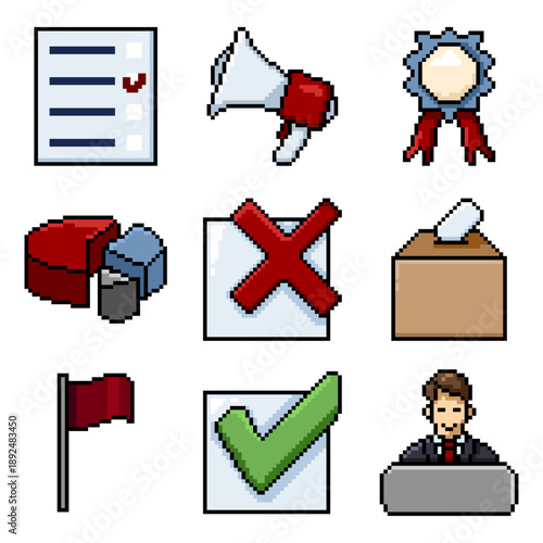 Vector Set of Pixel Art Elections Icons.