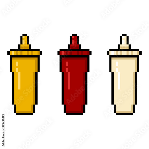 Vector Set of Color Squeeze Bottles with Sauces