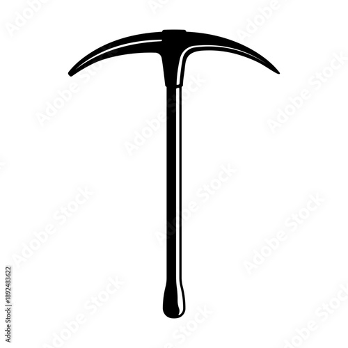 Black silhouette of a pickaxe with a wooden handle, without background.