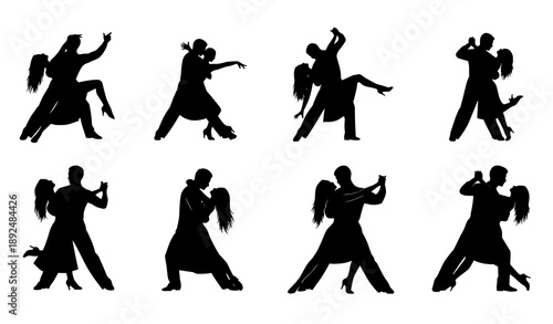 Elegant Romantic Dancing Couples Silhouette Vector Set