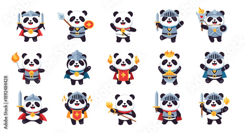 Collection of Panda Bear Characters as Warriors