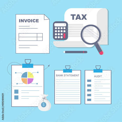 flat design elements for web design related to taxes.