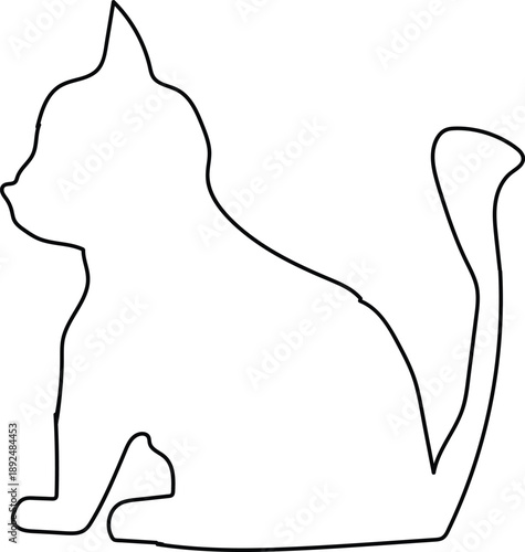 A simple line drawing of a sitting cat in profile view