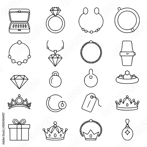 Set of 27 outline jewellery icons thin line fashion accessories vector for web and mobile apps
