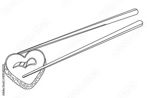 Heart-shaped sushi with chopsticks, a delightful and artistic culinary representation, perfect for food lovers and Japanese cuisine enthusiasts