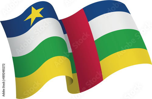 Flag of Central African Republic. Ribbon style flag that conveys sense of movement and waving effect