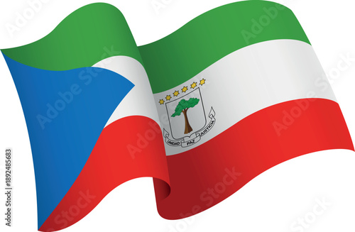 Flag of Equatorial Guiena. Ribbon style flag that conveys a sense of movement and waving effect