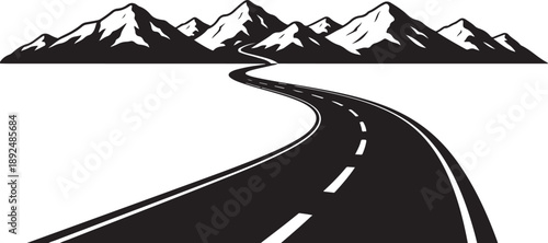 Winding Road Through Snowy Mountains Landscape Illustration
