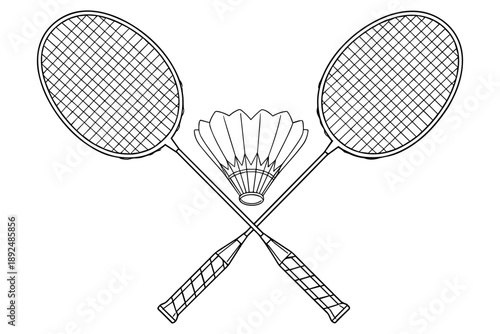 Crossed Badminton Rackets and Shuttlecock Graphic - A Simple Line Art Representation of a Popular Racquet Sport