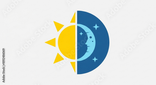 Day and night symbol sun and moon icon contrasting yellow and blue design with stars representing time and cycle