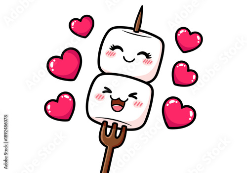 Cute Kawaii Marshmallow Stick with Hearts Illustration