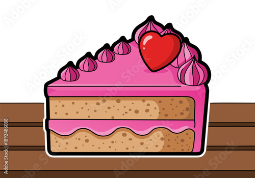 Sweet Slice of Pink Cake with Red Heart Topping