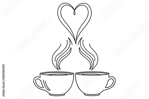 Two steaming coffee cups emitting warm vapor that gracefully intertwines to form a beautiful heart shape, symbolizing love, connection, and shared moments over a hot beverage