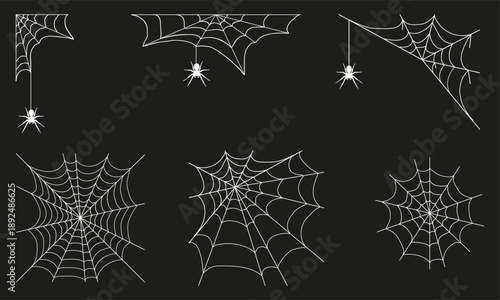 Spider web, set of realistic spider webs with a spider on a black background. Halloween banner. Vector, designer illustration, web banner. Vector image.