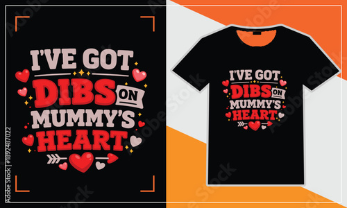 Black t shirt mockup with a i ve got dibs on mummy s heart design