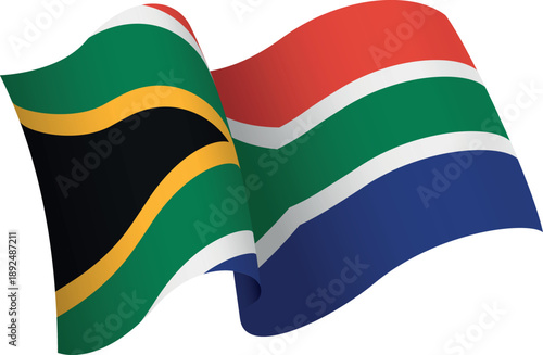 Flag of South Africa. Ribbon style flag that conveys a sense of movement and waving effect