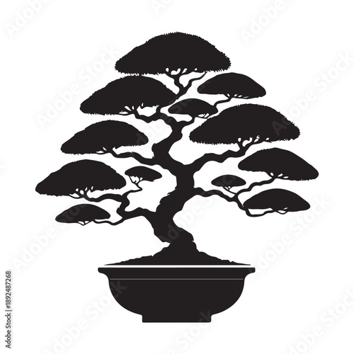 bonsai tree vector silhouette clip art logo design illustration. abstract bonsai tree icon collection
