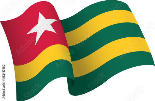 Flag of Togo. Ribbon style flag that conveys a sense of movement and waving effect