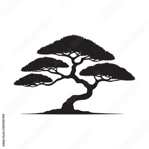 bonsai tree vector silhouette clip art logo design illustration. abstract bonsai tree icon collection