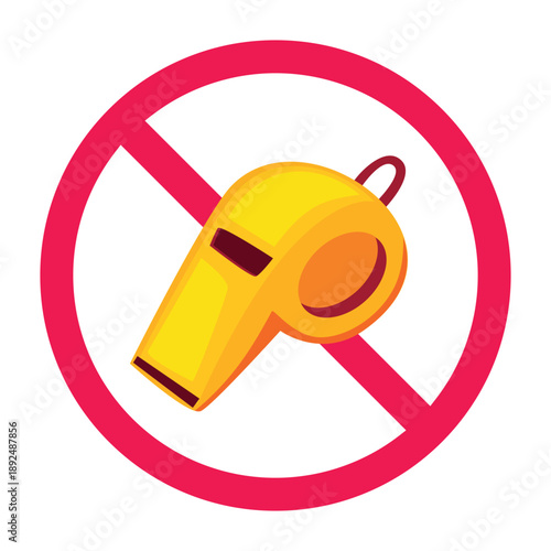 No whistle sign, whistle prohibited symbol, forbidden whistle icon, do not blow whistle symbol, vector illustration
