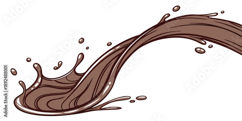 A delicious and rich chocolate liquid splashing gracefully, forming an elegant wave.
