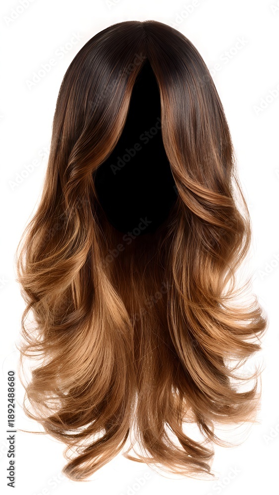 Fototapeta premium Long Layered Wavy Ombre Brown to Blonde Wig Isolated 