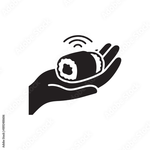 Hand Holding Sushi Roll With Signal Icon Minimalist Modern Japanese Cuisine Logo Design.