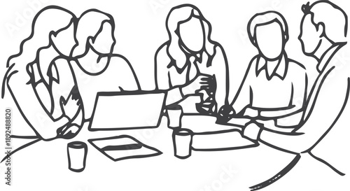 Business meeting discussion between worker in cafe round table. cartoon vector illustration