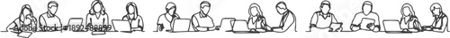continuous line drawing of office workers at business meeting