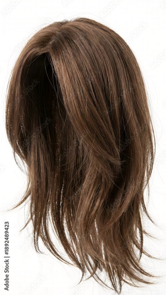 Fototapeta premium Medium Length Brown Layered Wig with Natural Shine Isolated 