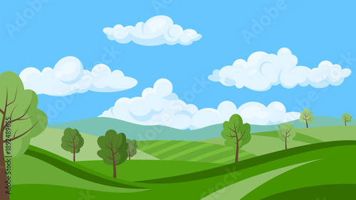 green landscape with cloudly sky