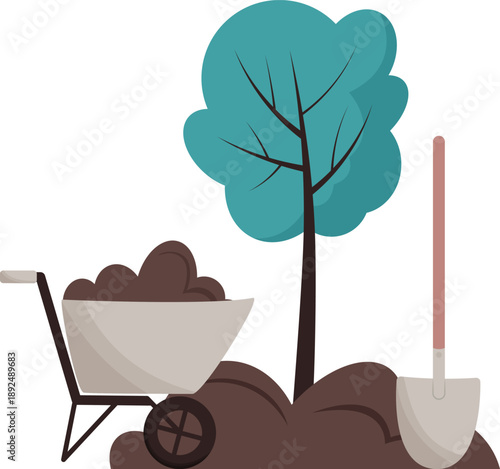 gardening illustration with green tree