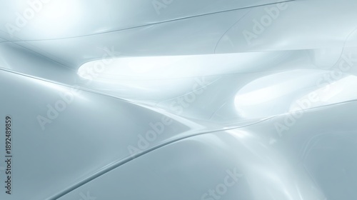 Futuristic technology background in Cloud Dancer soft white color, smooth surfaces, subtle light reflections, clean high tech aesthetic, modern
