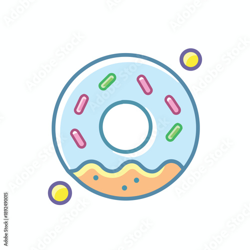 Blue Donut Bite Flat Outline Cute Vector Icon
